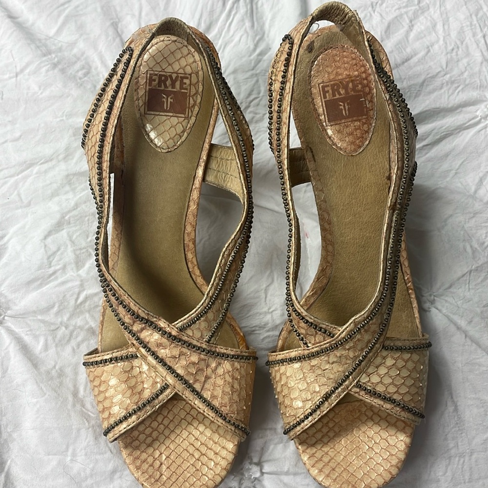 Frye 4 inch high sandals Only worn few times. Great condition. Size 8